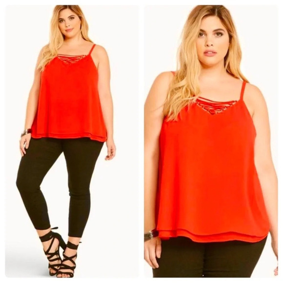 torrid Tops - Torrid Strappy Front Double Layered Chiffon Cami Tank Top Red Plus Size 0 0X 12